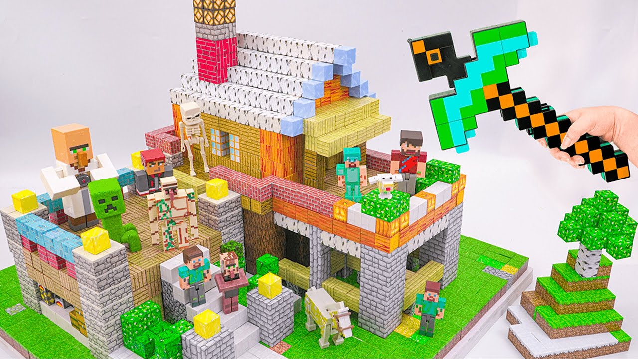 I Built a VILLA With Magnetic Minecraft Blocks | Magnetic Papercraft
