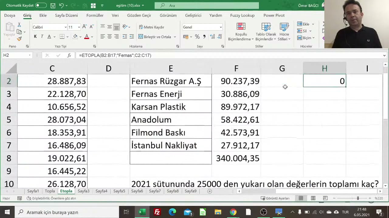 Excel Toplama İşlevleri-Formülleri