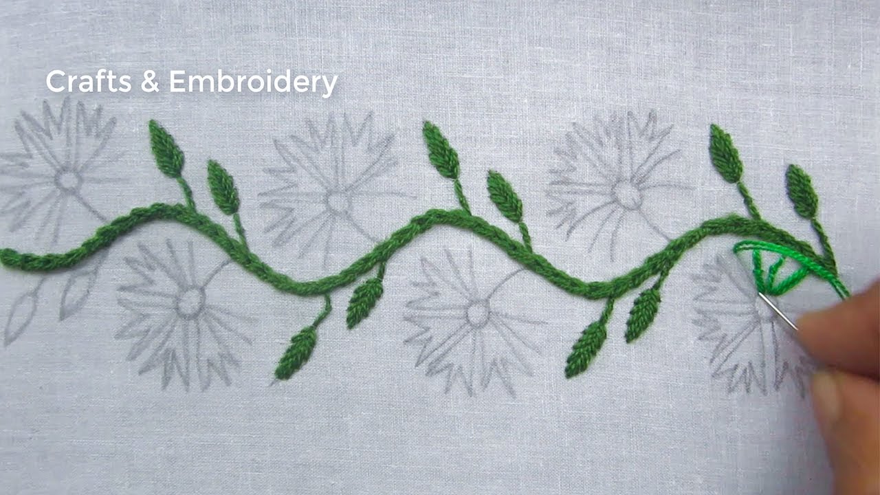 Hand Embroidery, Simple Border Line Embroidery Design, Easy Border Embroidery