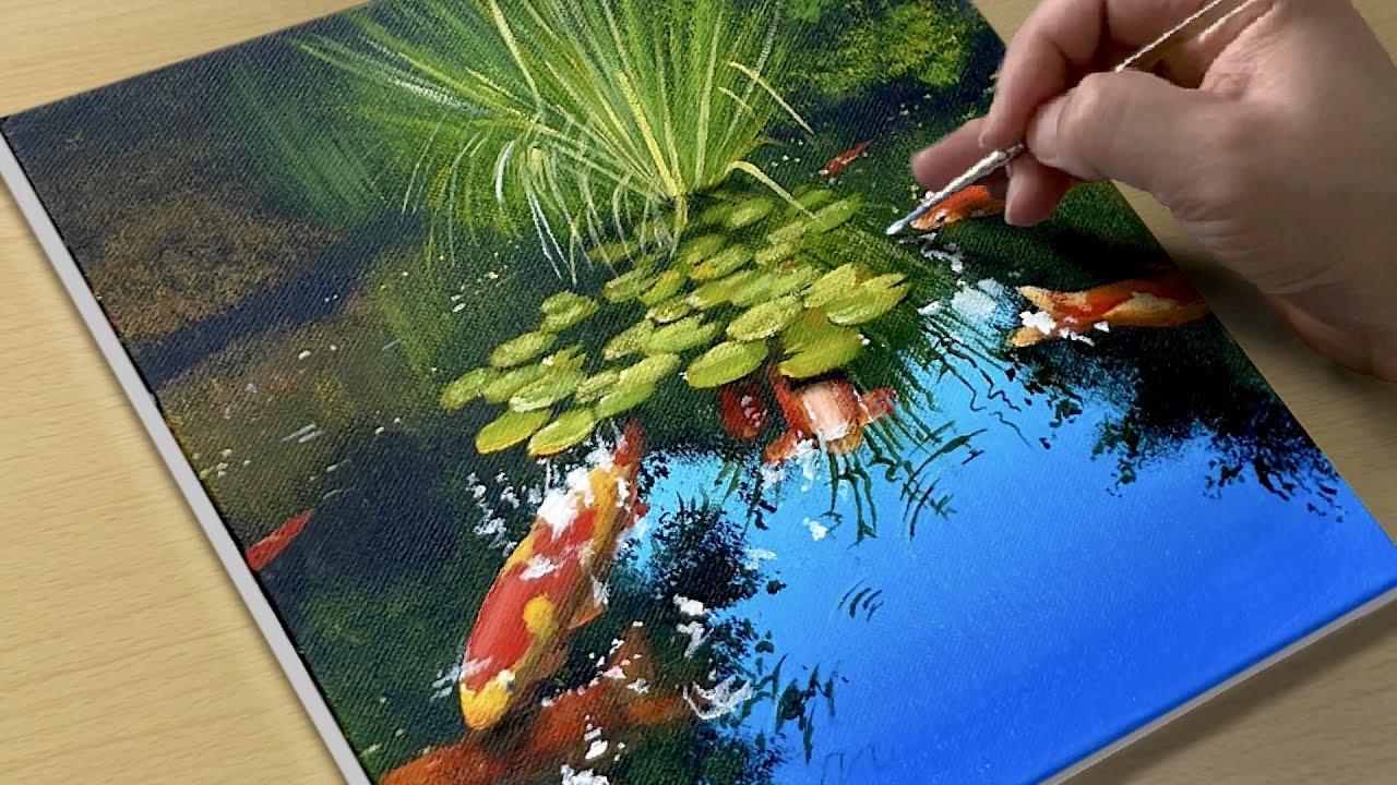 How to Draw a Koi Pond / Acrylic Painting Tutorial / STEP by STEP