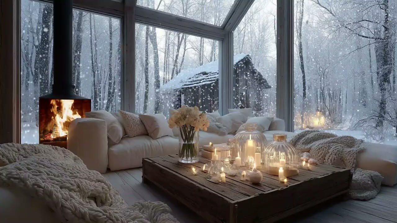 🎹🌷 Winter Elegance Lounge | Fireplace, Beautiful Flowers & Piano Music (3 Hours) for Work & Healing