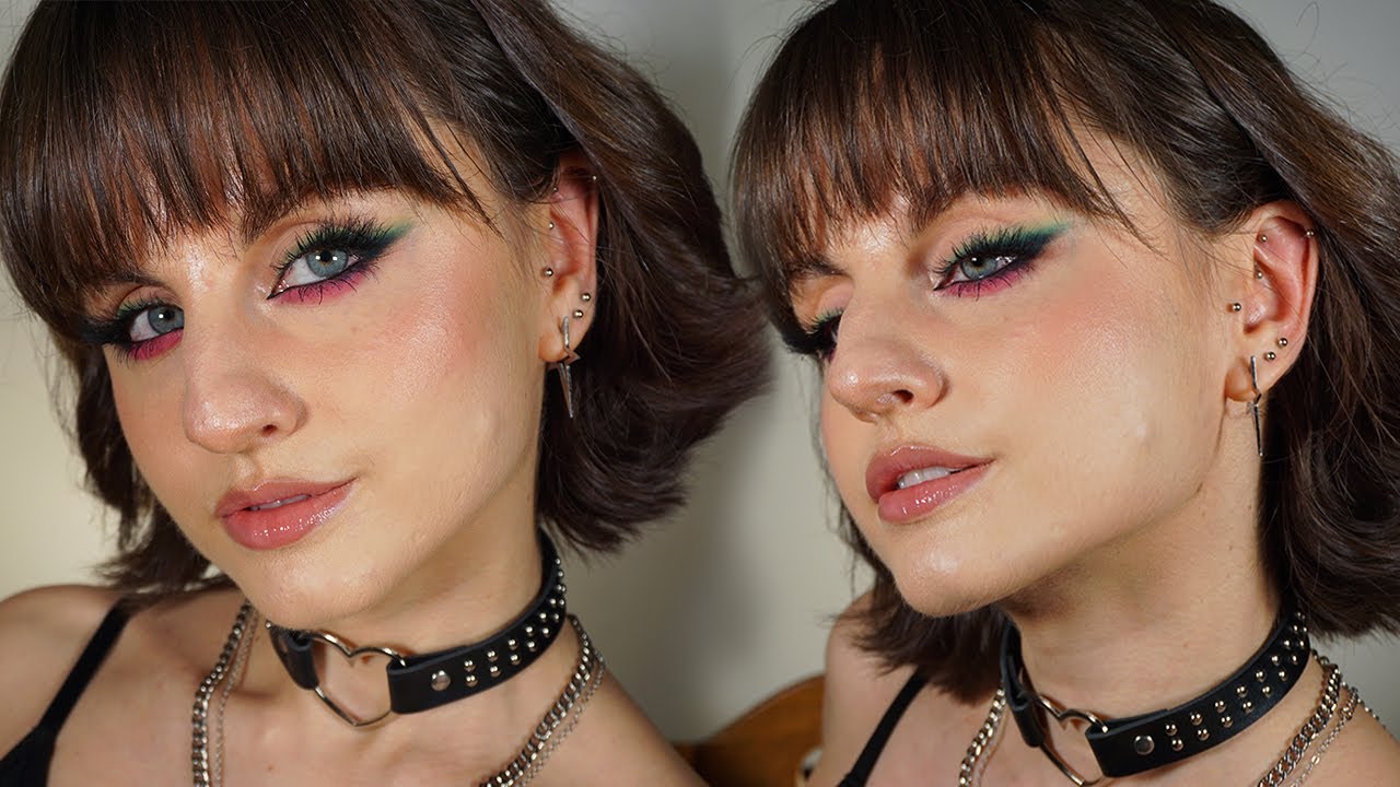 pink and green smokey eyeliner 💘 makeup tutorial