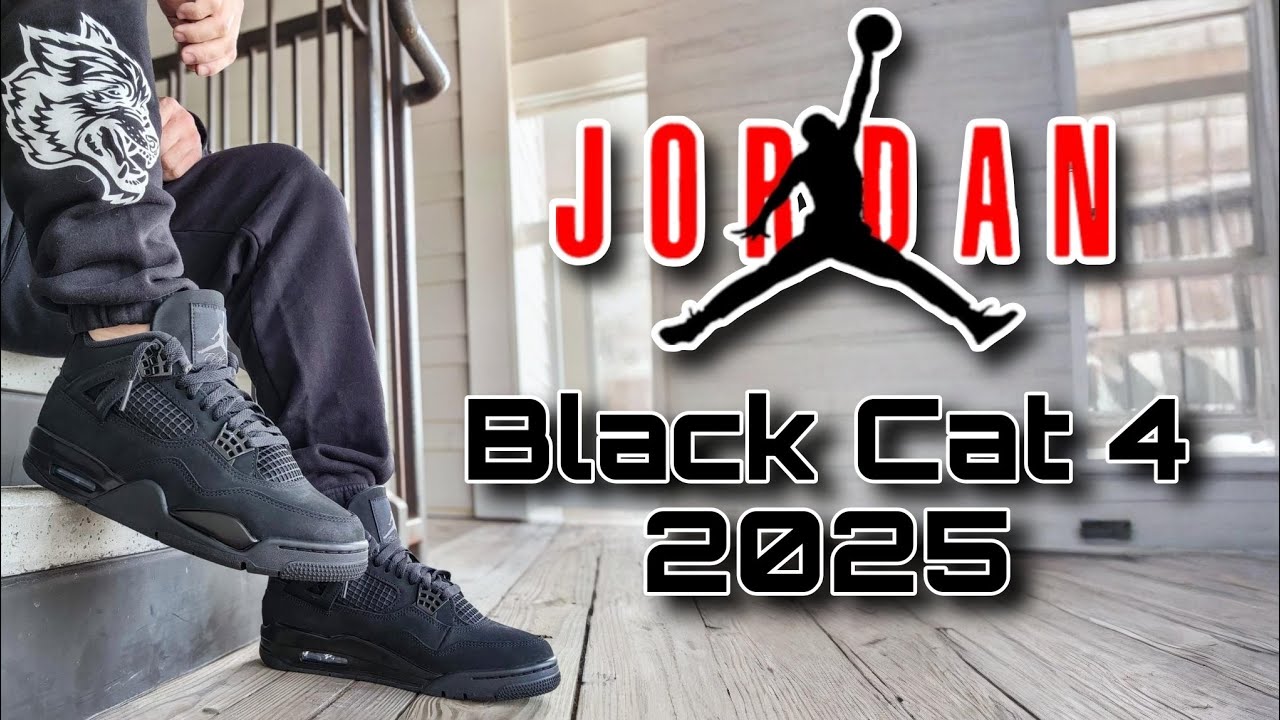 Обзор и демонстрация кроссовок Air Jordan 4 'Black Cat' 2025 года.