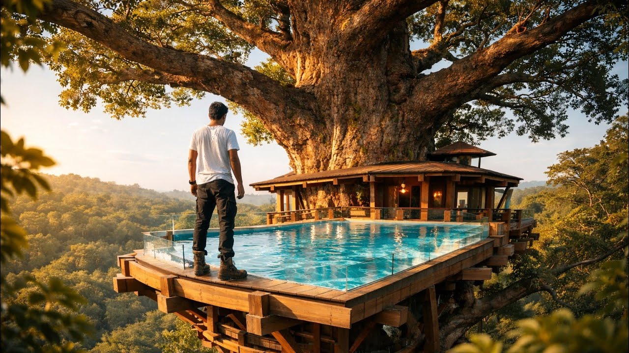 I Built a Secret Luxury Treehouse with a Rooftop Swimming Pool High Above the Forest