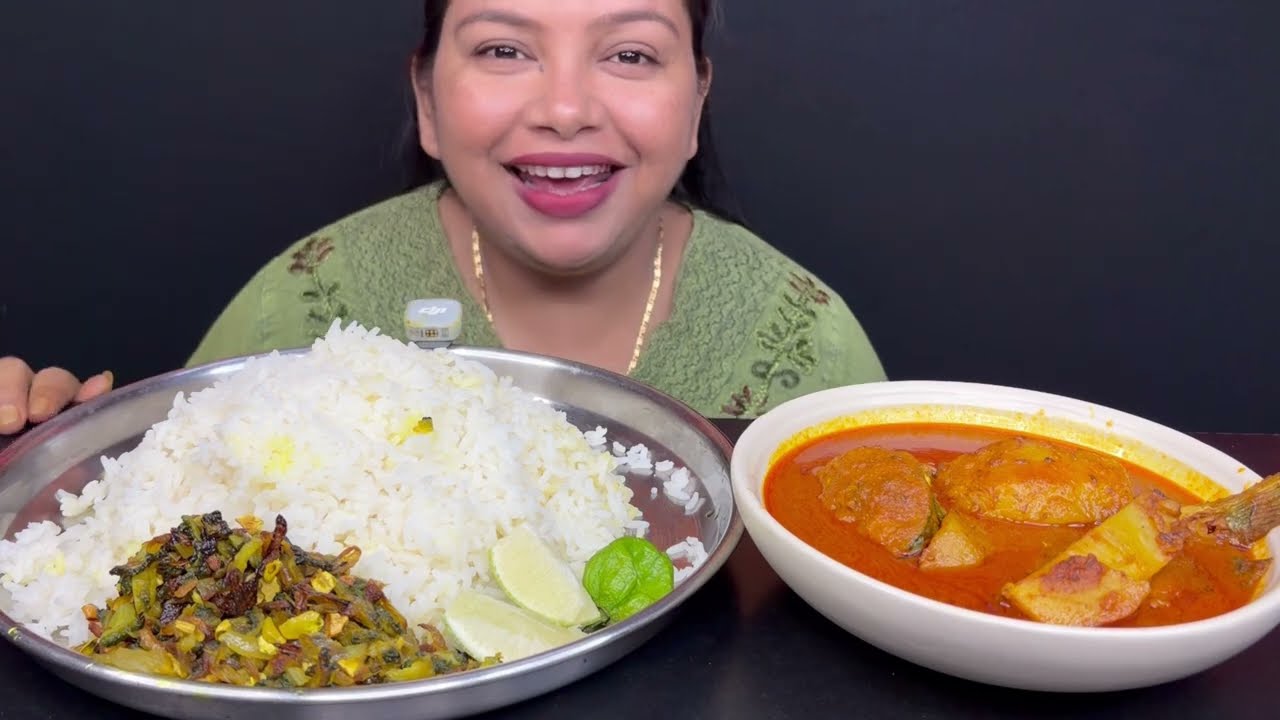 Bigbites, Eating Rice With Ucche Alu Vaja, Aar Fish Kalia,, COMFORT FOOD EATING।।