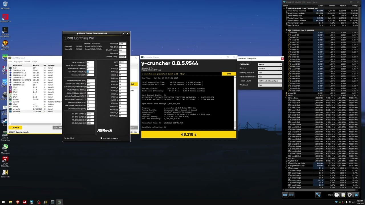 Y-Cruncher 2.5b | 14900KS 5.8ghz + 8600MHz CL38 2x24GB | Stability Test | ASRock Z790i Lightning