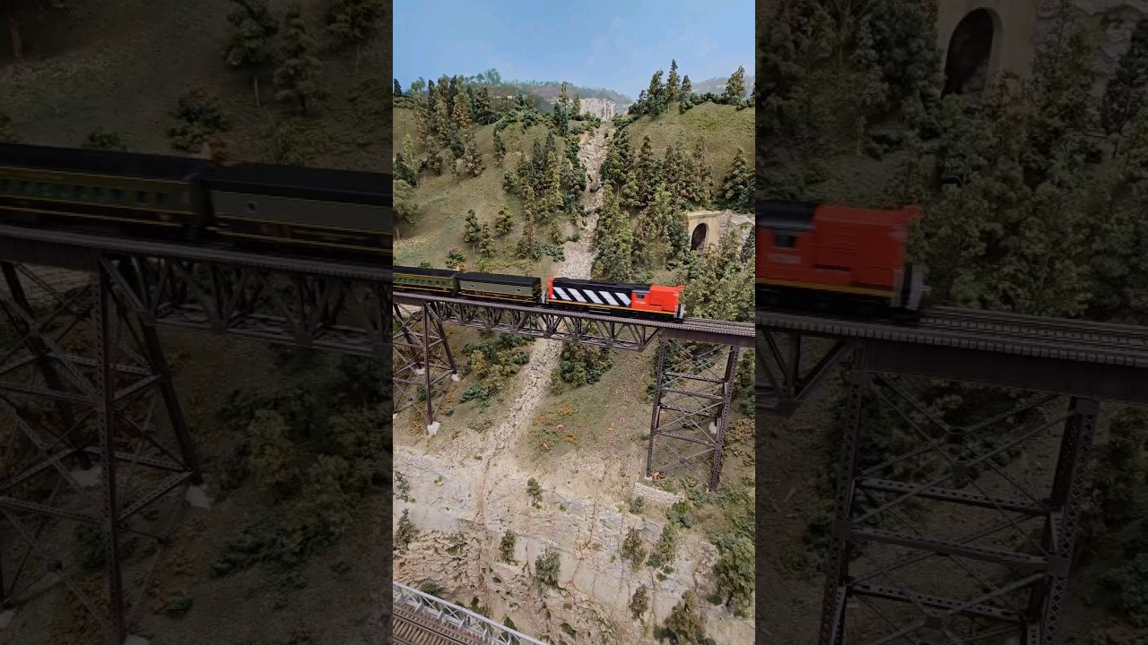 The CN passenger train crosses the mountainside #modelrailroad #canada #national #cn #mountain #DCC