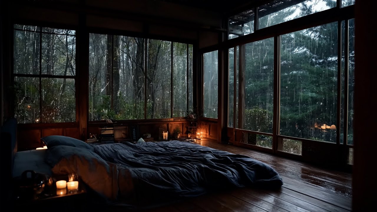 Relaxing Heavy Rain 🌧️ Cozy Cabin Ambience with Hanging Light for Deep Sleep
