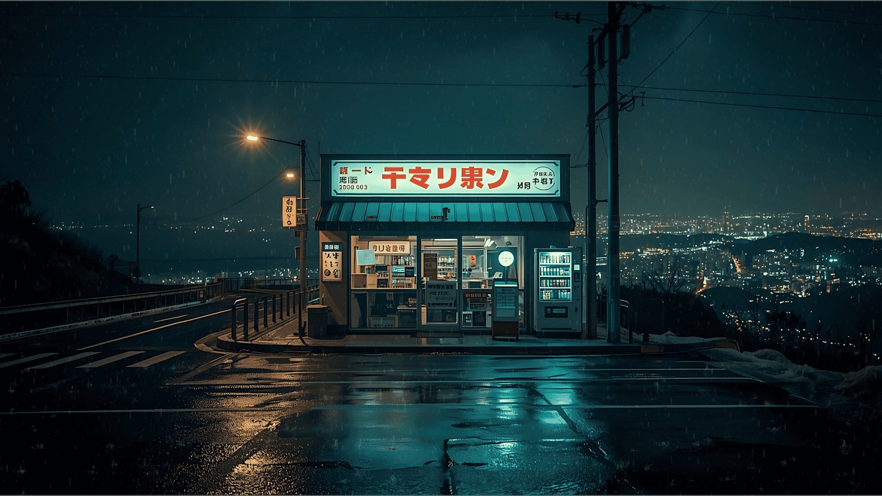 Japanese Street in Fading Rain 🌧️ — via 90s Lofi Soft Urban Street Mood | 4K