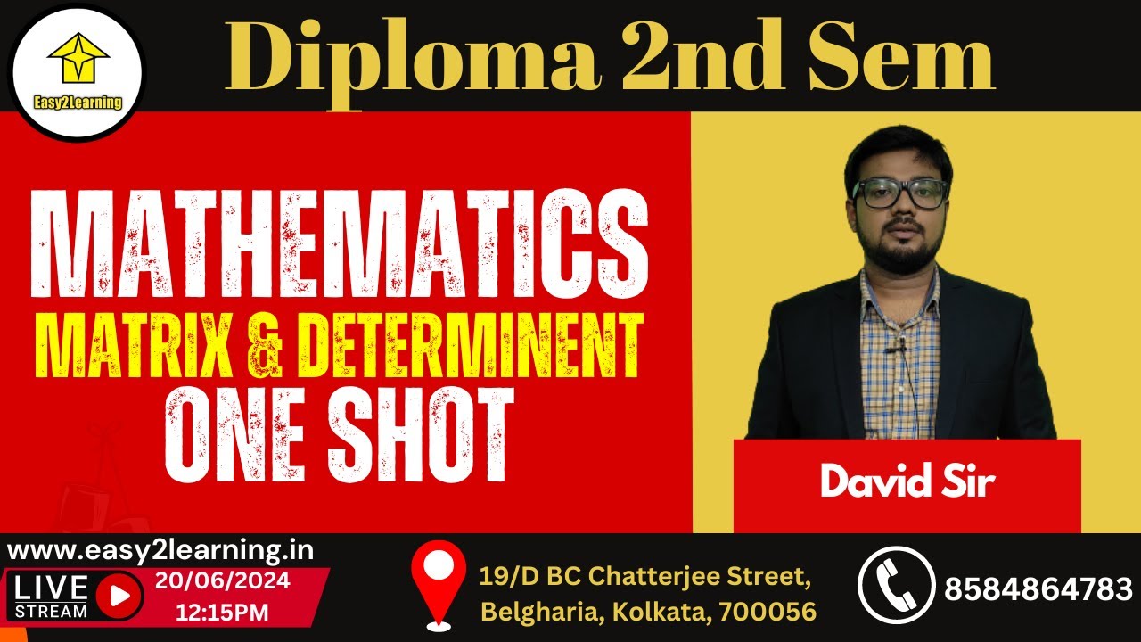 Diploma 2nd Sem | Math (Matrix & Determinant) one Shot  | By David Das/Easy2Learning