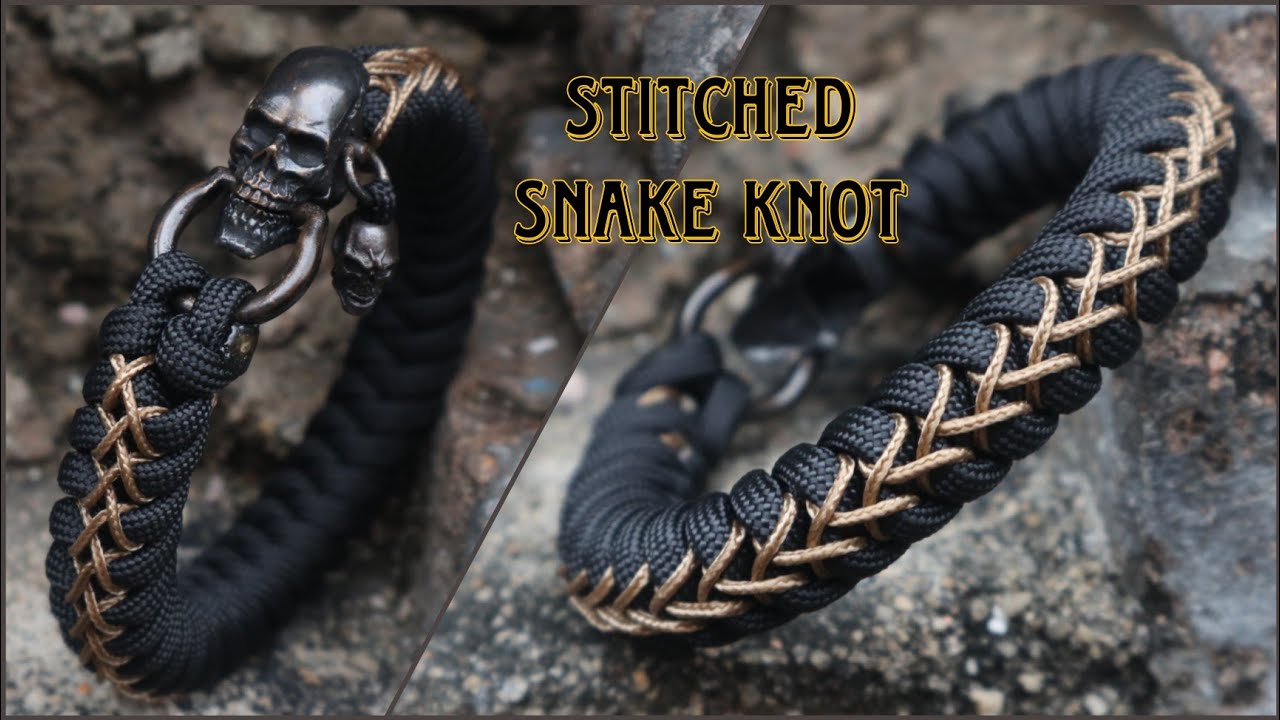 HOW TO MAKE STITCHED SNAKE KNOT PARACORD BRACELET WITH SHACKLE,EASY PARACORD TUTORIAL.