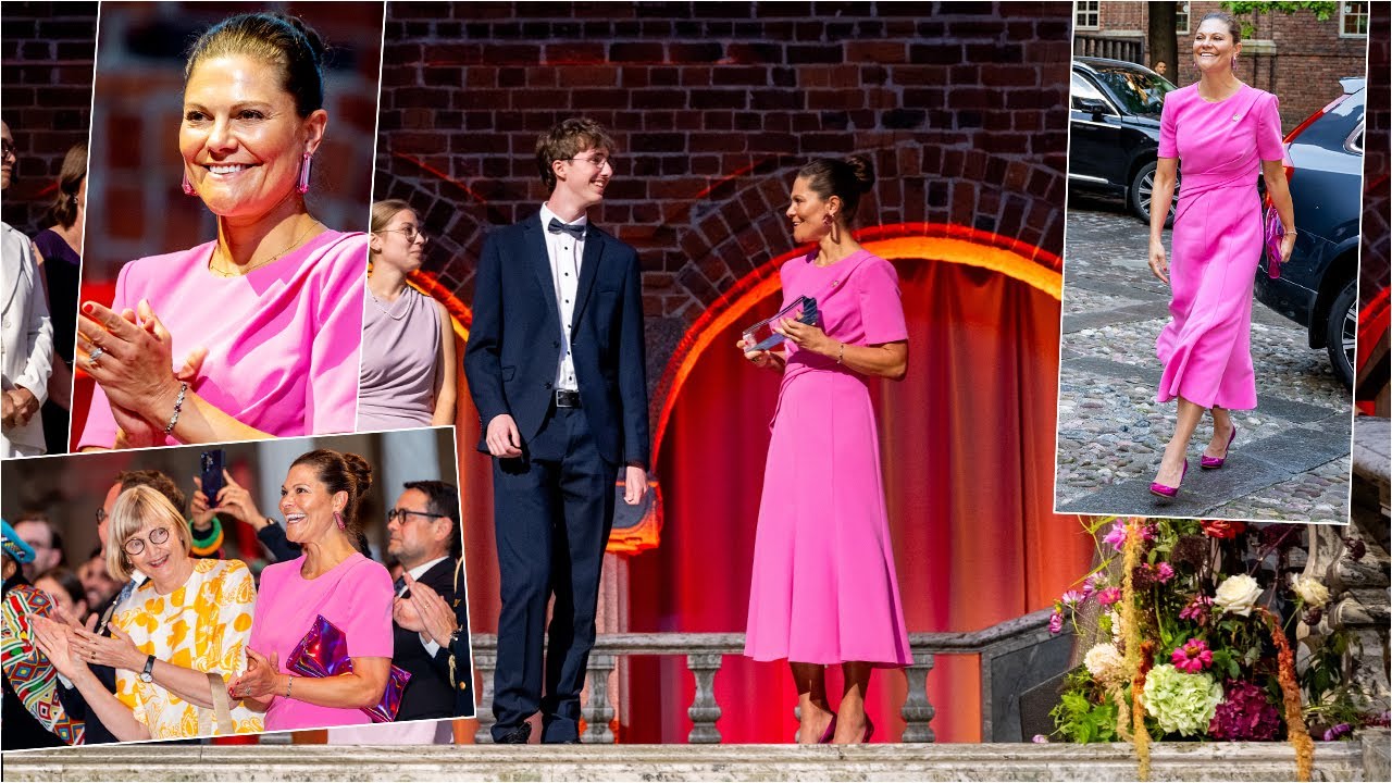 Crown Princess Victoria in pink stunning dress at prize cermony in City Hall