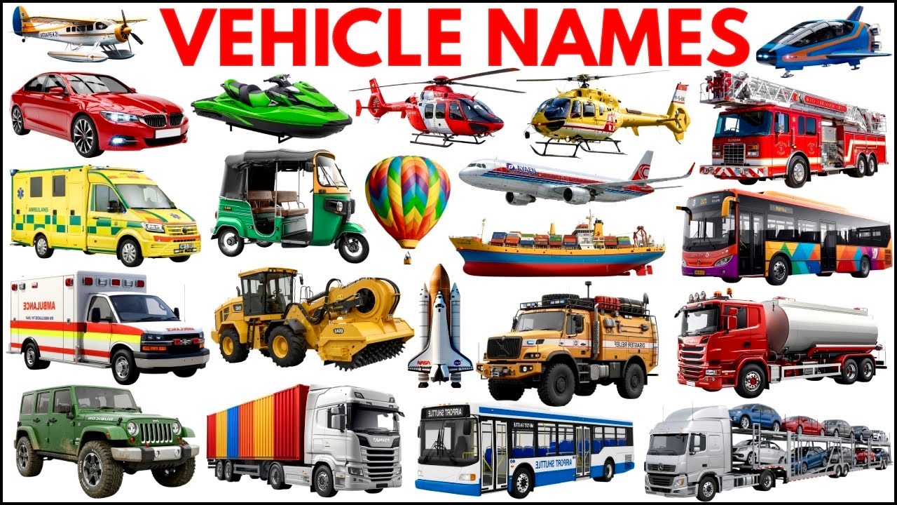 Vehicles Name for Kids |  Learn 20 Vehicles names in English with Sounds | Transportation 