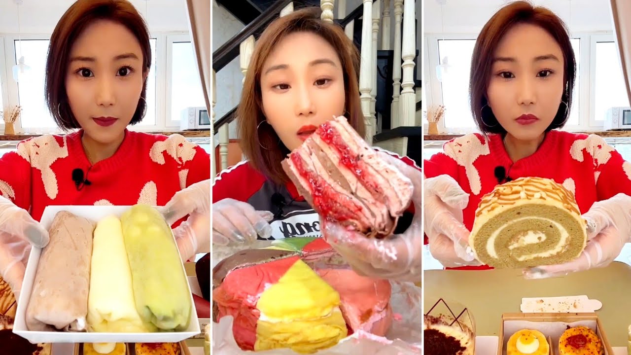 [ENG SUB] Popping lava,Three color towel tiles,Toffee Hazelnut Roll디저트 먹방 デザートモクバン ของหวาน มุกบัง