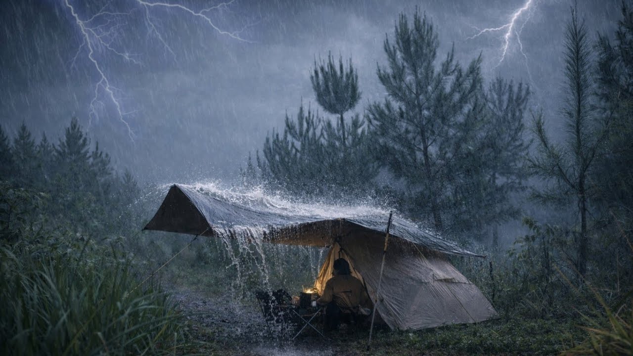 Solo Camping in EXTREME HEAVY RAIN | Mountain Thunderstorm