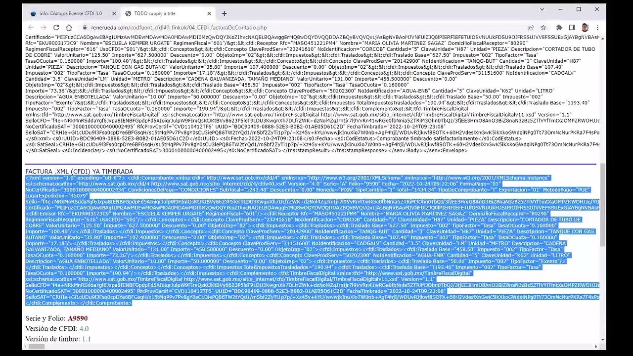 Demo Timbrar CFDI 4.0, c&oacute;digos PHP.