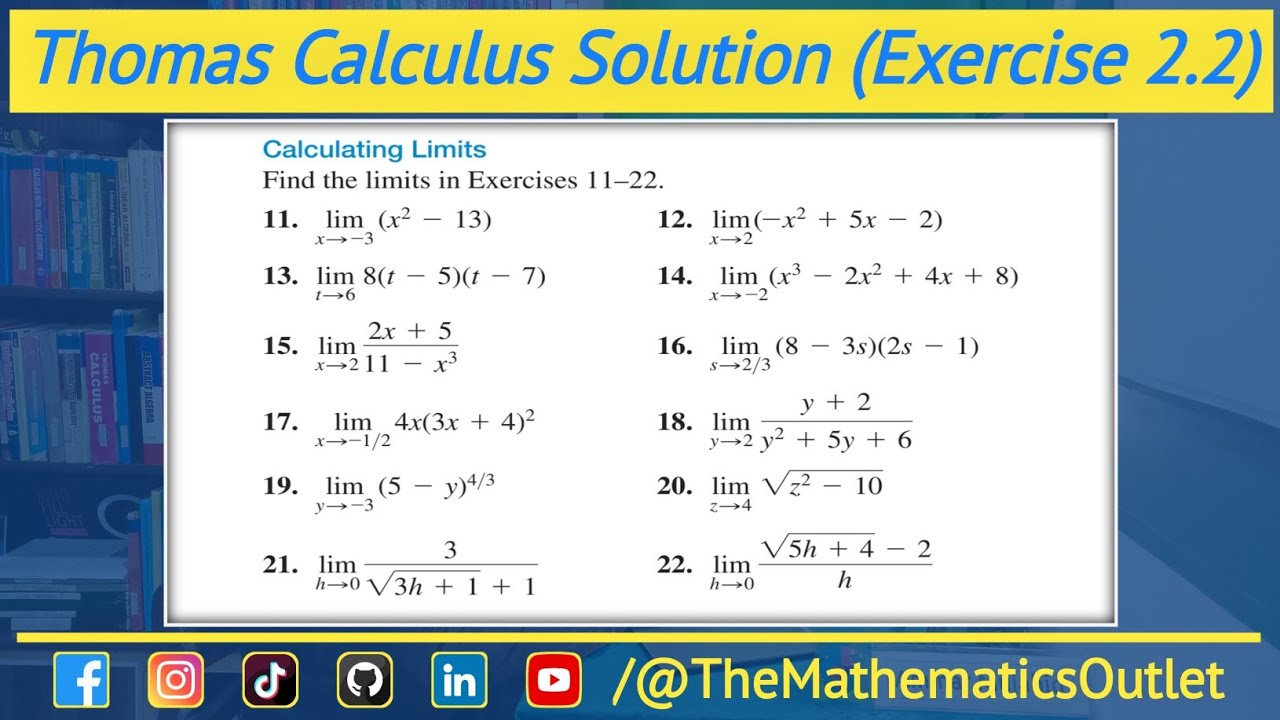 Thomas calculus solution exercise 2.2 Q11 to Q22 | Evaluate limit of a function urdu hindi || Lec 9