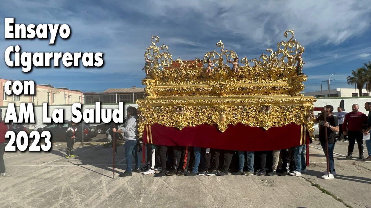 Ensayo de la cuadrilla de Cigarreras con la AM La Salud en la Cuaresma Cádiz 2023