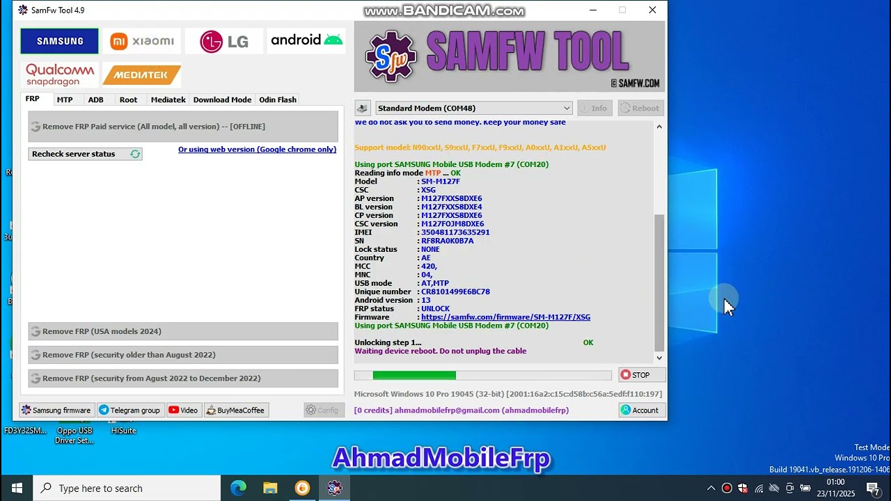Samsung M127F/DS FRP UNLOCK TOOL/android version 13 
