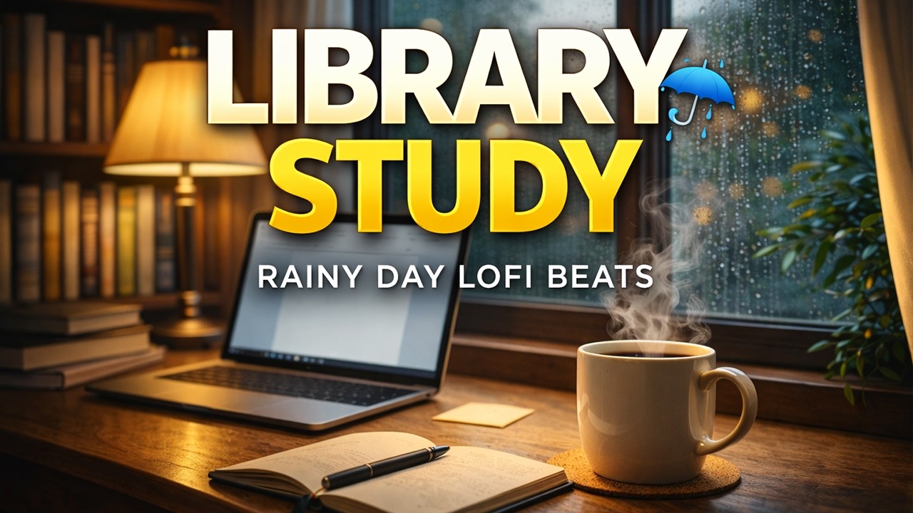 Rainy Library Window ☔ Cozy Lofi Beats to Study & Focus | Library Ambience
