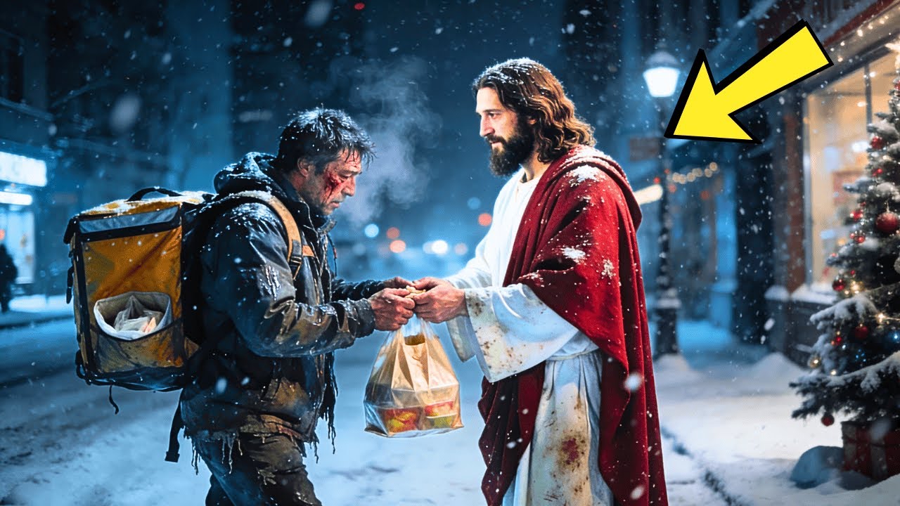 EN NAVIDAD, UN REPARTIDOR ENFERMO ENTREGÓ COMIDA BAJO LA NIEVE SIN COBRAR... PERO ERA JESÚS...