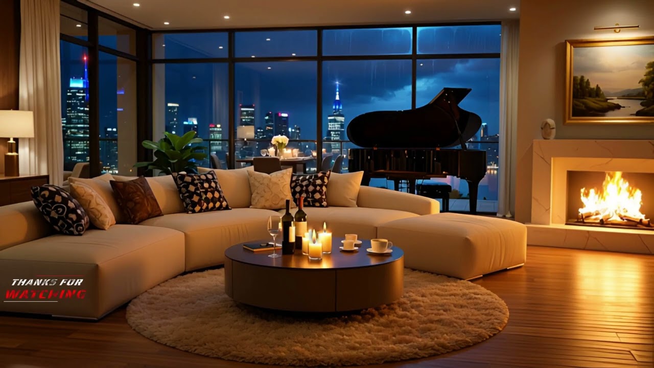 Luxury Night Piano Jazz – Cozy Fireplace Ambience for Relaxing or Sleeping | Piano Jazz Noturno