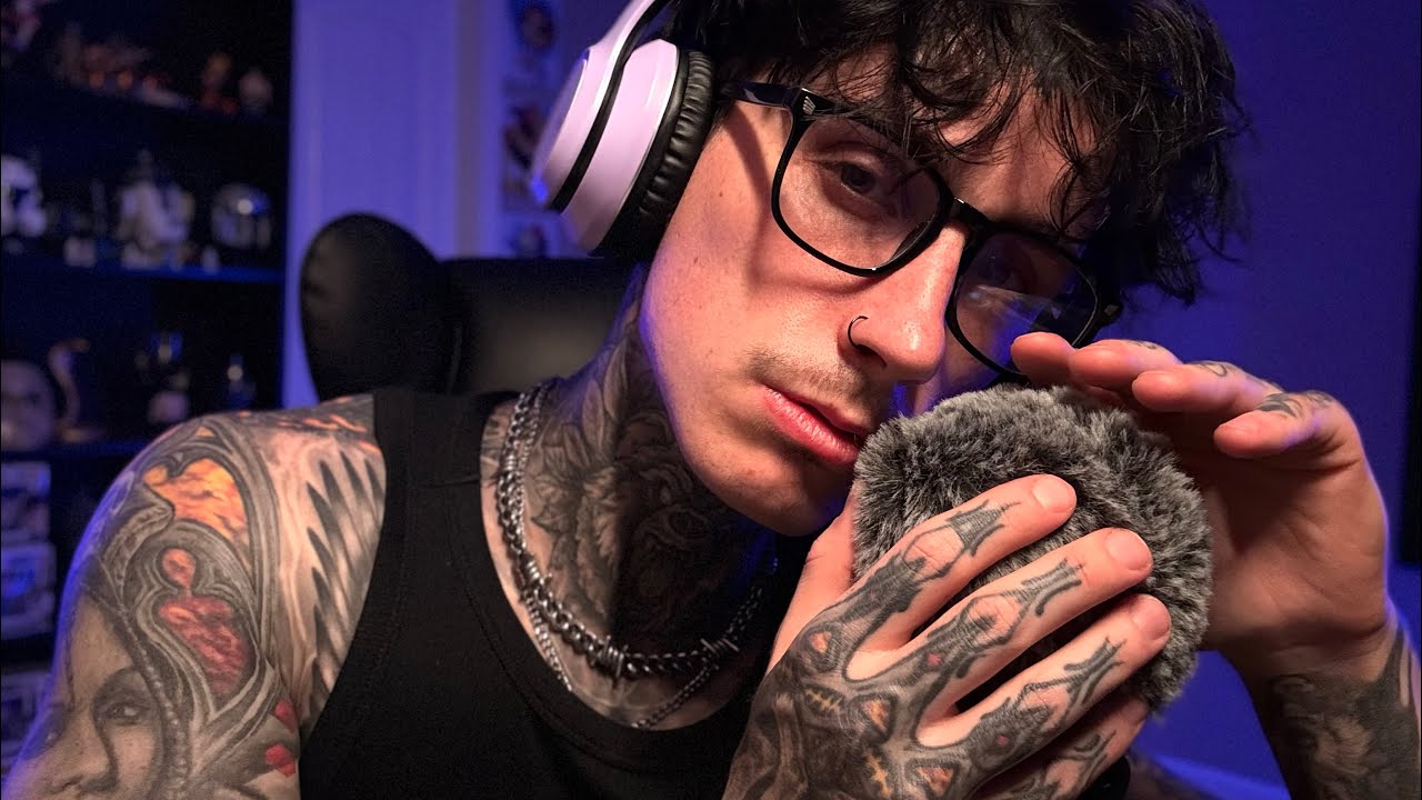 ASMR Up Close Breathy Whispers & Fluffy Mic Scratching