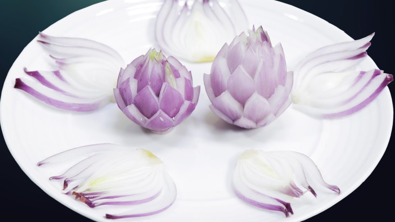 3 Creative Onion Flower Carving Garnish - How To Make Red Onion Lotus Flower Carving