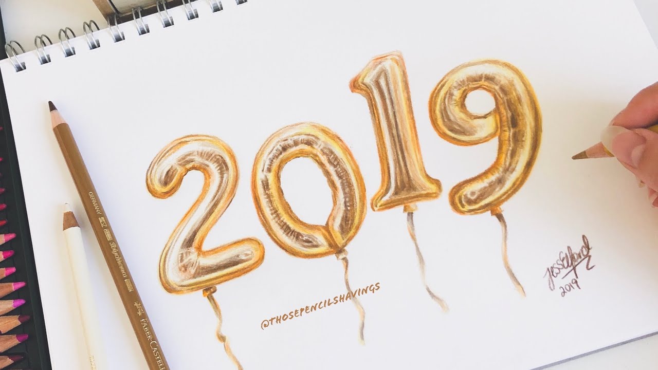 HOW TO DRAW GOLD FOIL BALLOONS | polychromos coloured pencils