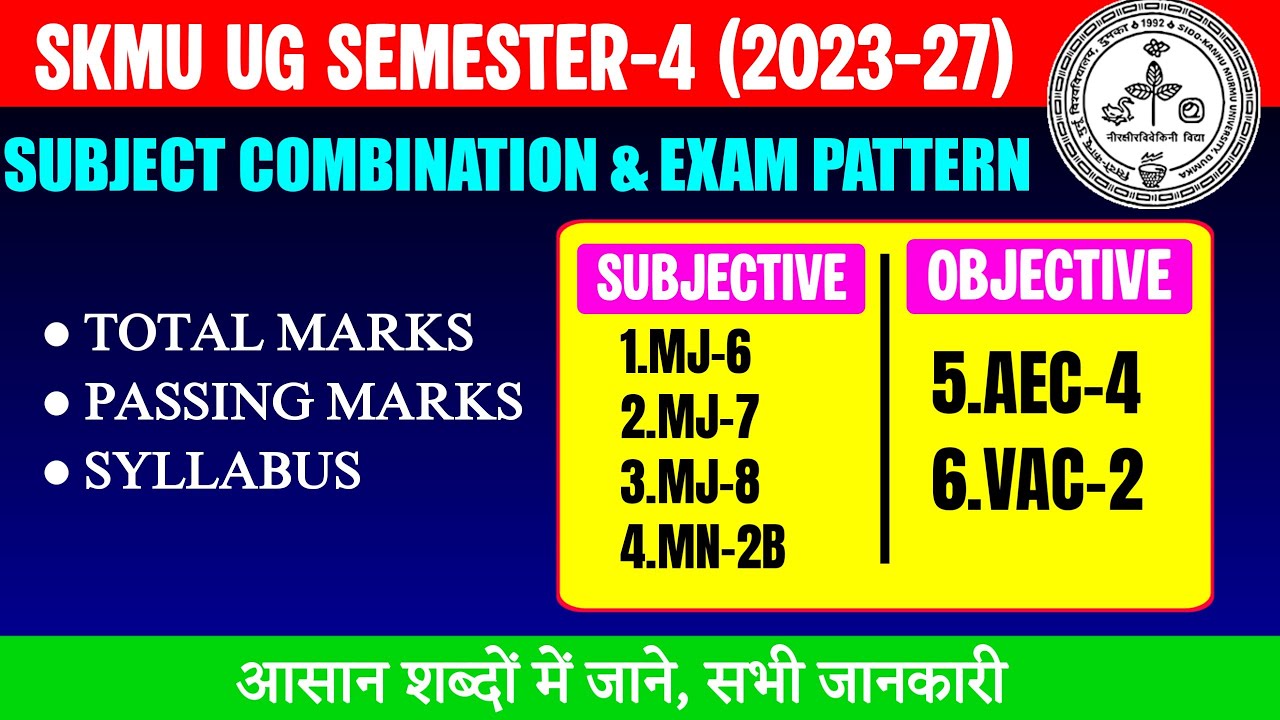 SKMU UG SEM-4 (2023-27) Subject Combination | Syllabus | Total Paper | New Exam Pattern
