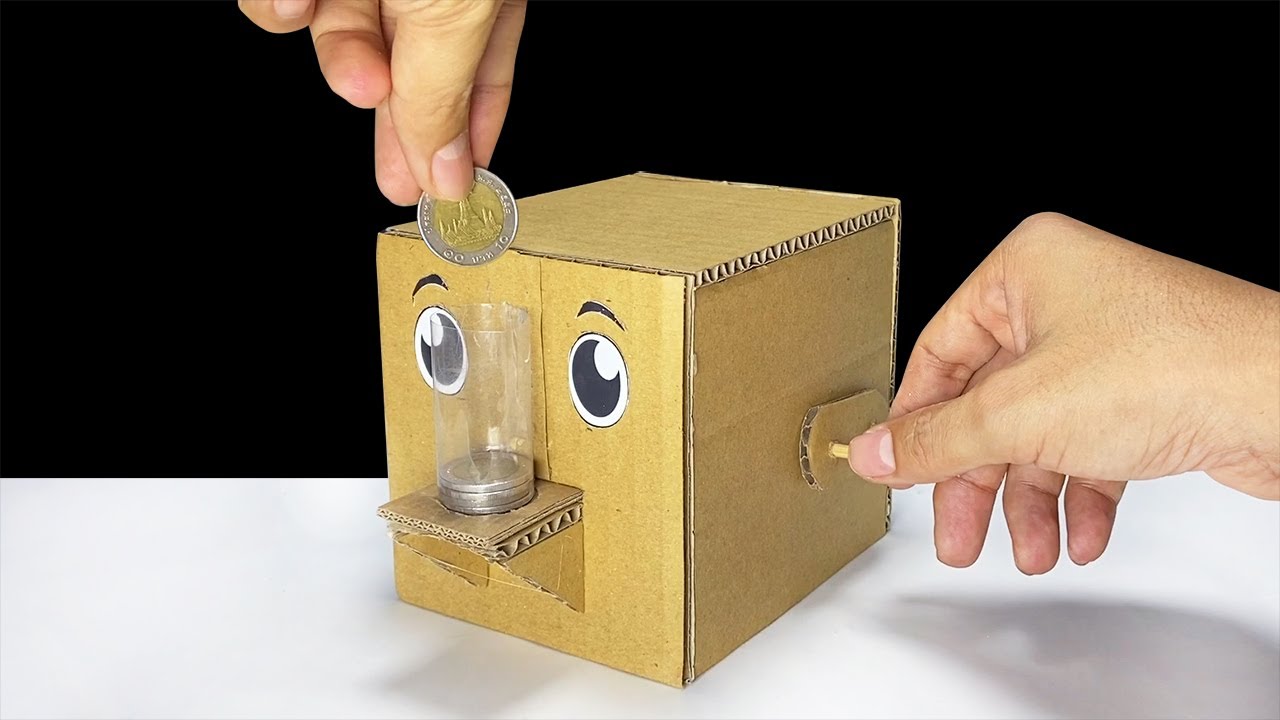 วิธีทำออมสินกินเหรียญแบบหมุน จากลังกระดาษ | How to make Funny Coin Bank That Eats Coins