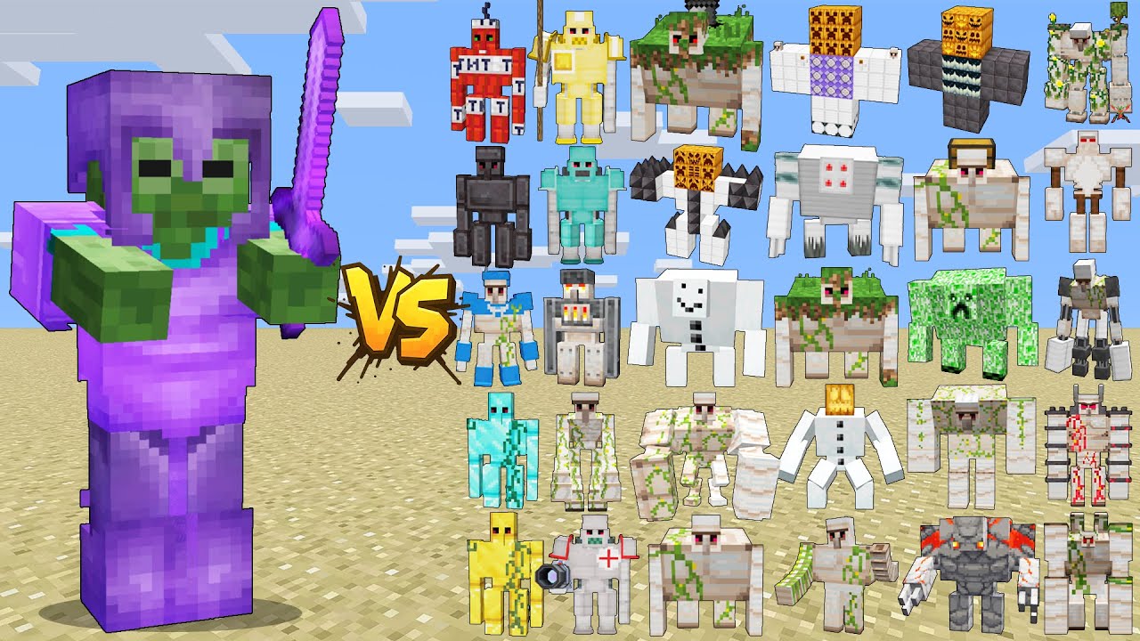 ZOMBIE BOSS VS ALL GOLEMS – BUFFED ZOMBIE AND GOLEM FAMILY | EPIC MINECRAFT BATTLE