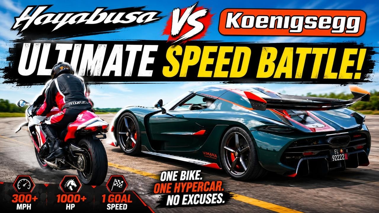 370HP Bike vs 1200HP Hypercar?! | Jesko vs Hayabusa DRAG RACE
