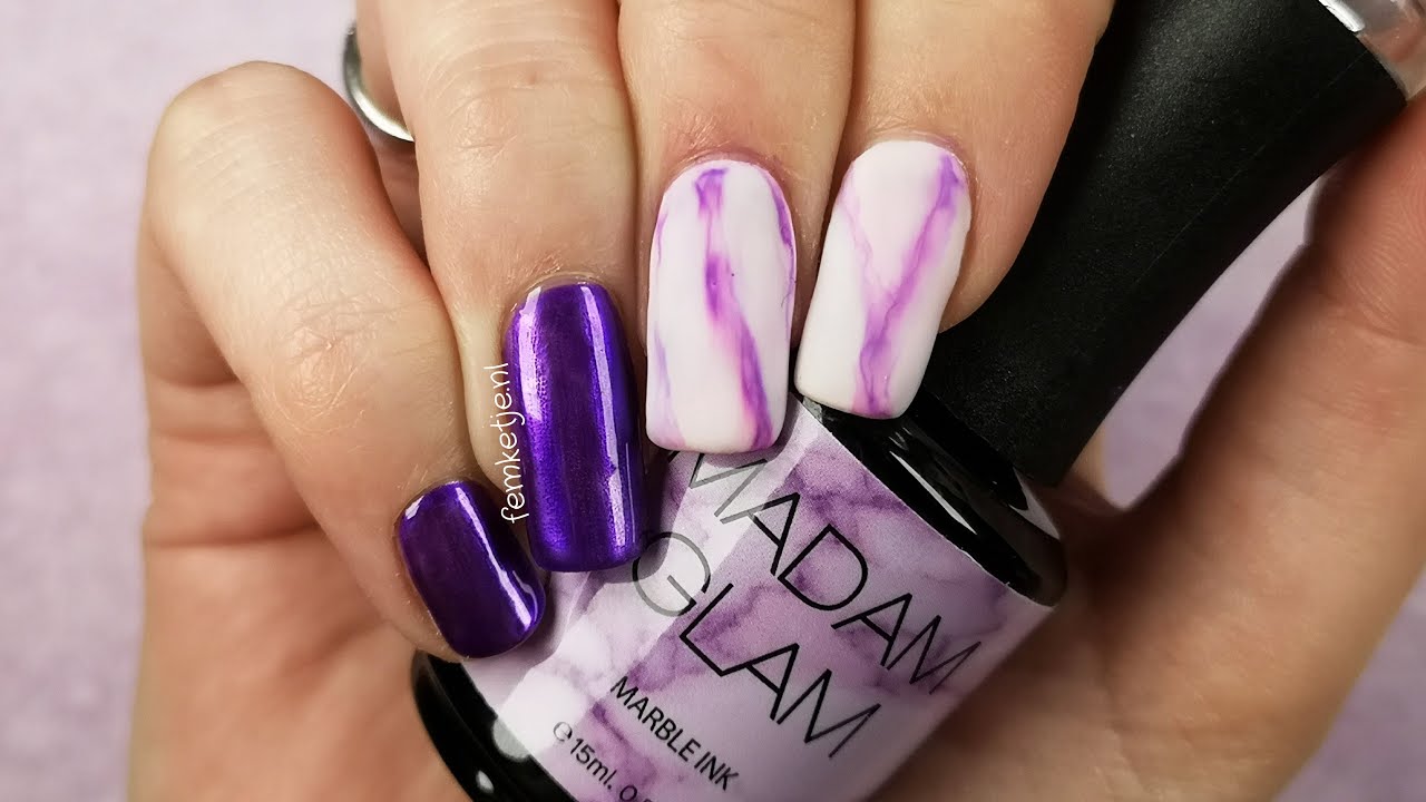 💜Purple Chrome & Marble Ink Nail Art (Gel Polish Overlay) - femketjeNL
