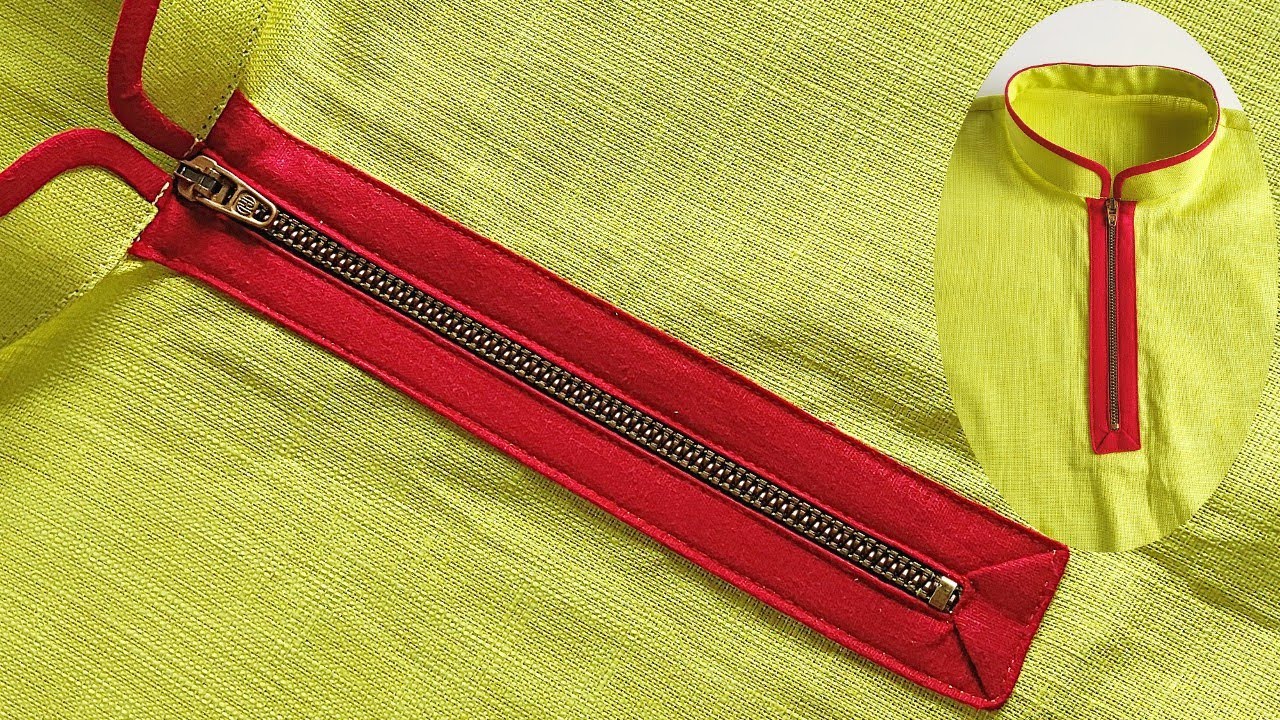 Beautiful zipper kurta stitching easy method ///sew a designer  zipper neck kurta  ///