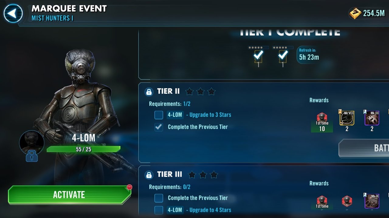 Unlocking 4-LOM. SWGOH.