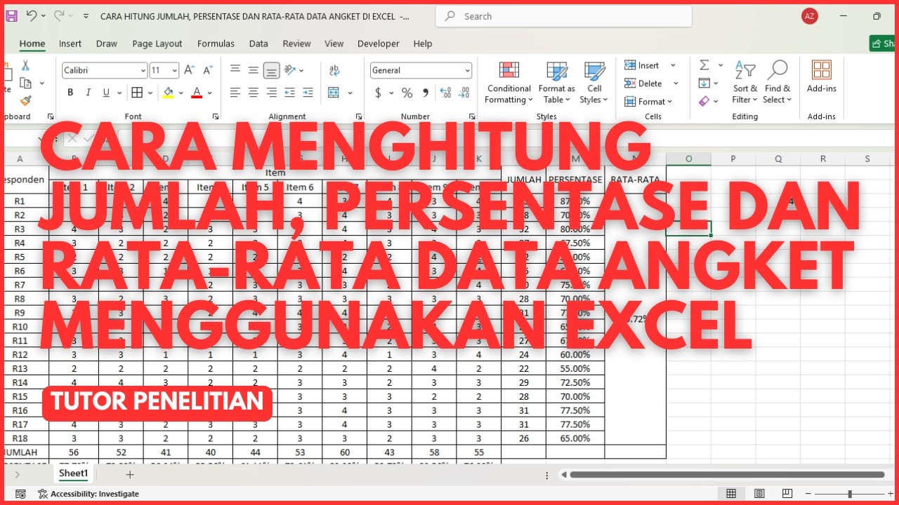Cara Menghitung Jumlah, Persentase dan Rata-Rata Data Angket Menggunakan Excel