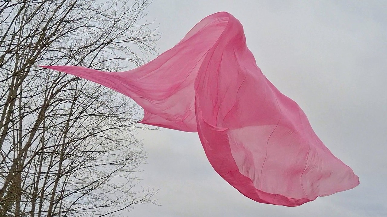 Silk blowing in the rising wind
