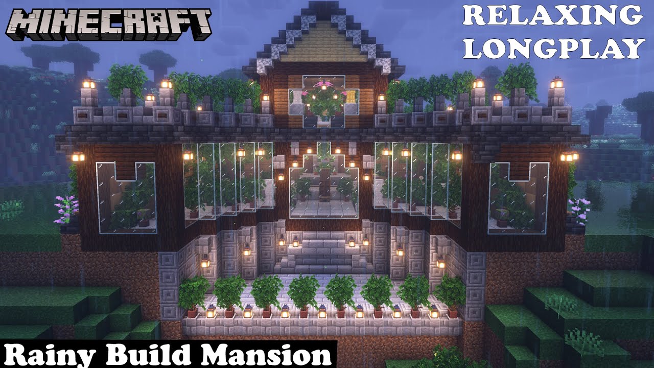 Minecraft Relaxing Longplay - Rainy Build Mansion - Cozy Cottage House (No Commentary) 1.19