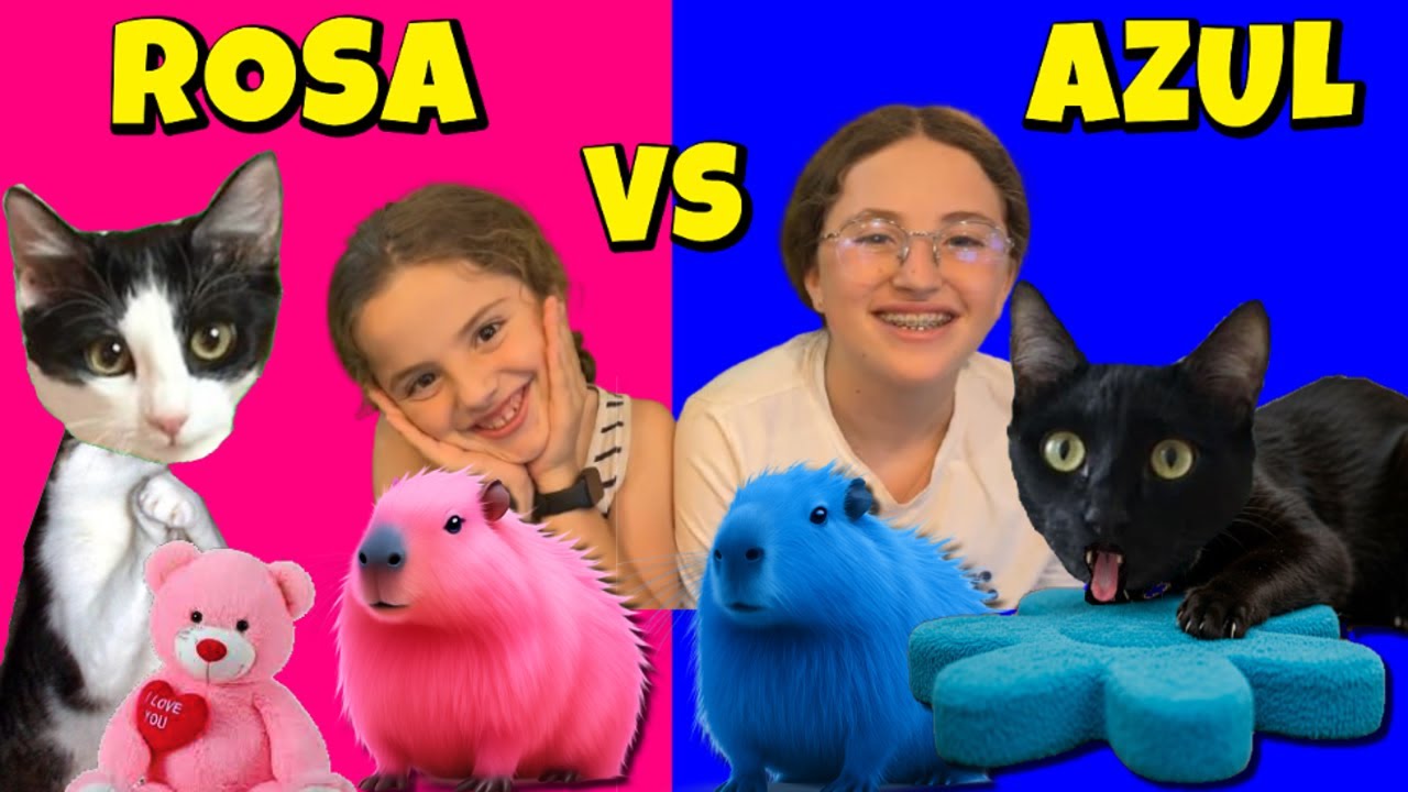 24 HORAS COMPRANDO TODO DE COLOR AZUL VS ROSA / Videos de la familia de gatos Luna y Estrella