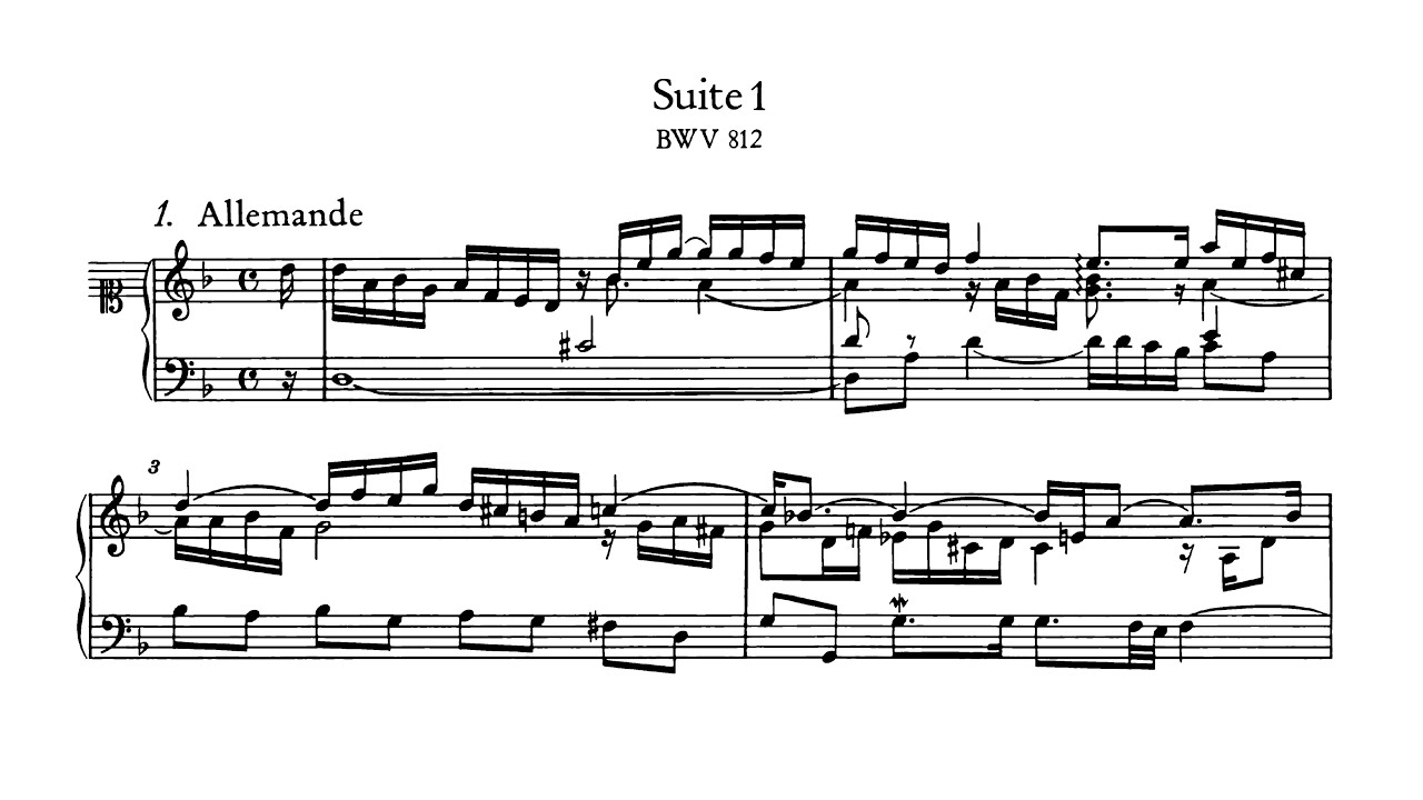 Bach French Suite No.1 with Score (complete) P. Barton, FEURICH 133 piano