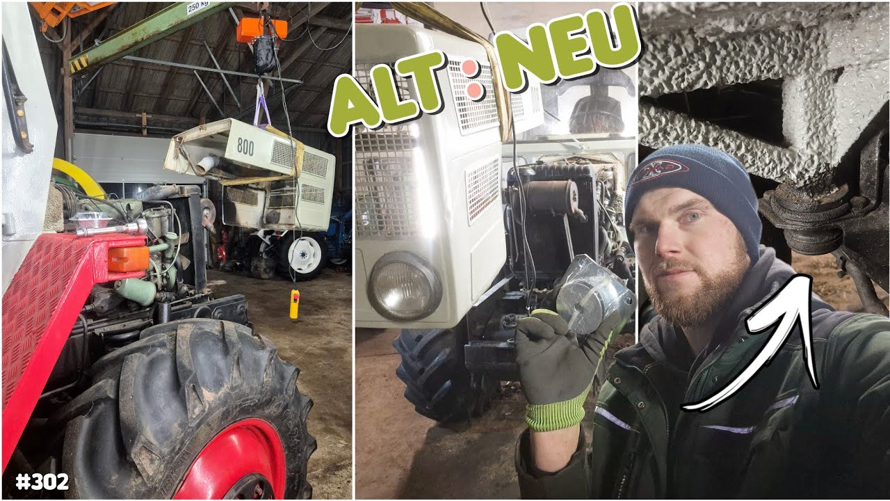 MB Trac 800 KABINENLAGER erneuern | HAUBE ab - der SÄULENSCHWENKKRAN im EINSATZ | Oldtimer_junkie 