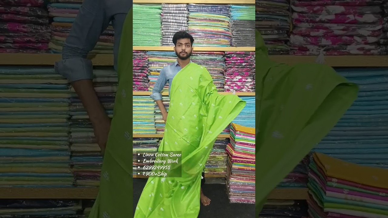 parrot green embroidery work saree | linen embroidery saree #linensarees