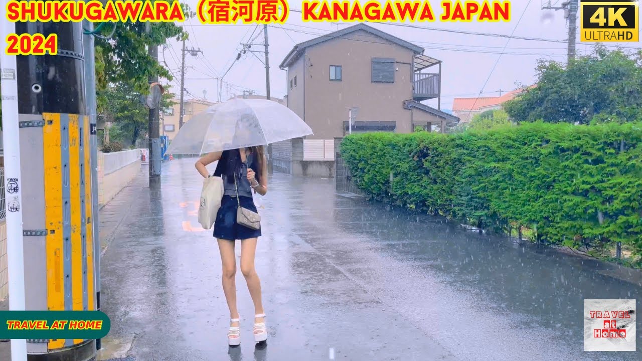 【4k hdr】 3 Hours Heavy Rain Walk in Shukugawara（宿河原）Kanagawa Japan | Relaxing Natural City ambience