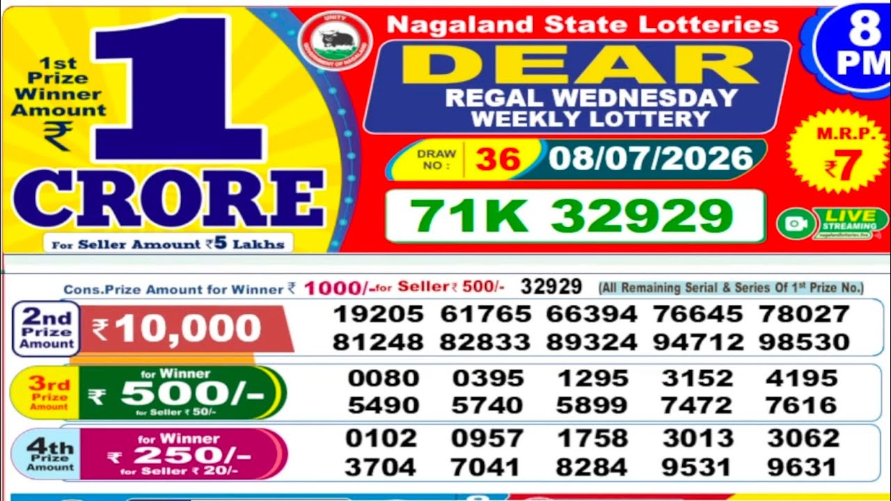 Nagaland Lottery Result Today 8 PM 07/08/2026 - Morning Nagaland Night 🤑