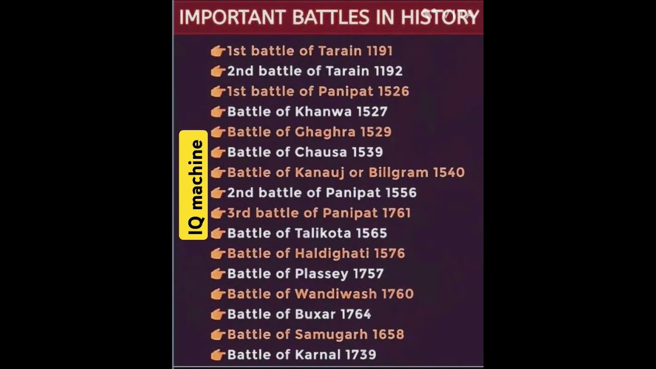 Important battles in Indian history #gk#gs#upsc #mts #generalknowledge #history #dsssb #update #upsc