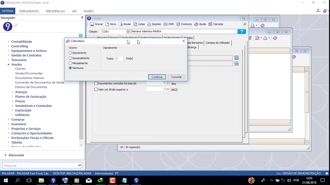 criação de clientes Erp Primavera v9