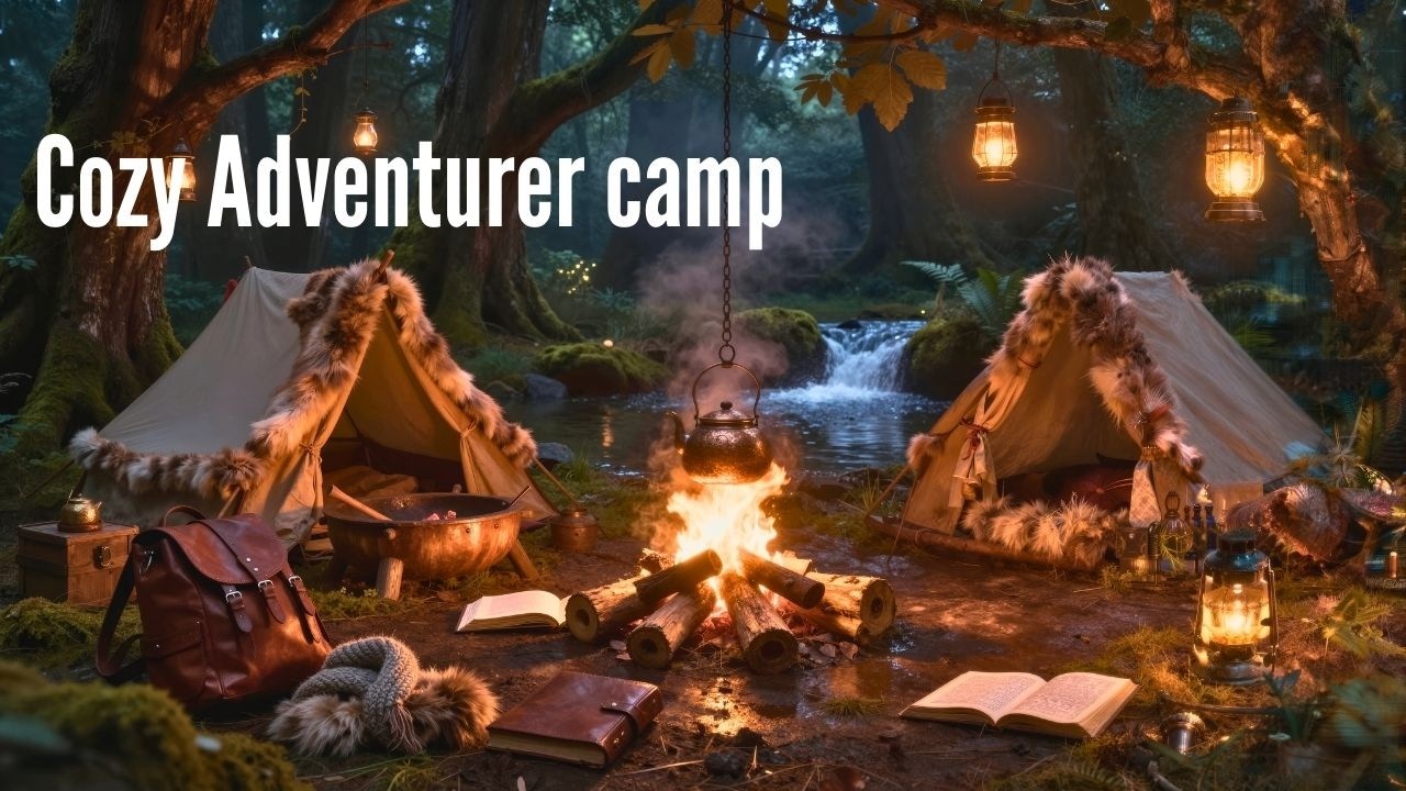 Cozy  campfire - Fire crackling  - River Ambient