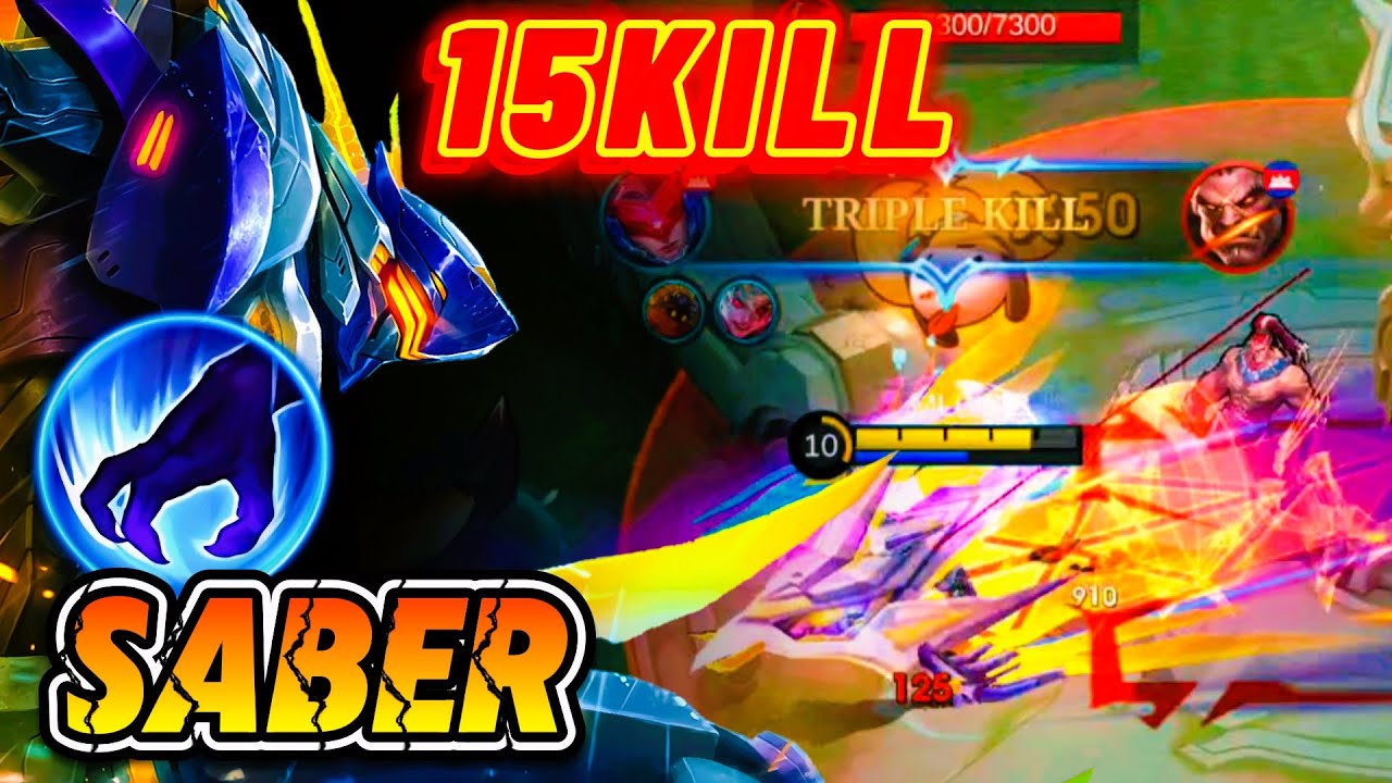 WOW THE CRAZY DAMAGE SABER JUNGLER 15KILL TRIPLE KILL MVP GAMEPLAY - BUILD TOP 1 GLOBAL SABER | MLBB