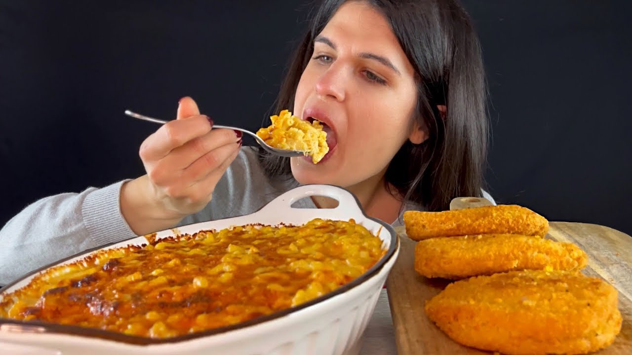 BAKED MAC & CHEESE AND CORDON BLEU CHICKEN CUTLETS | MUKBANG | ASMR | EATING SOUNDS